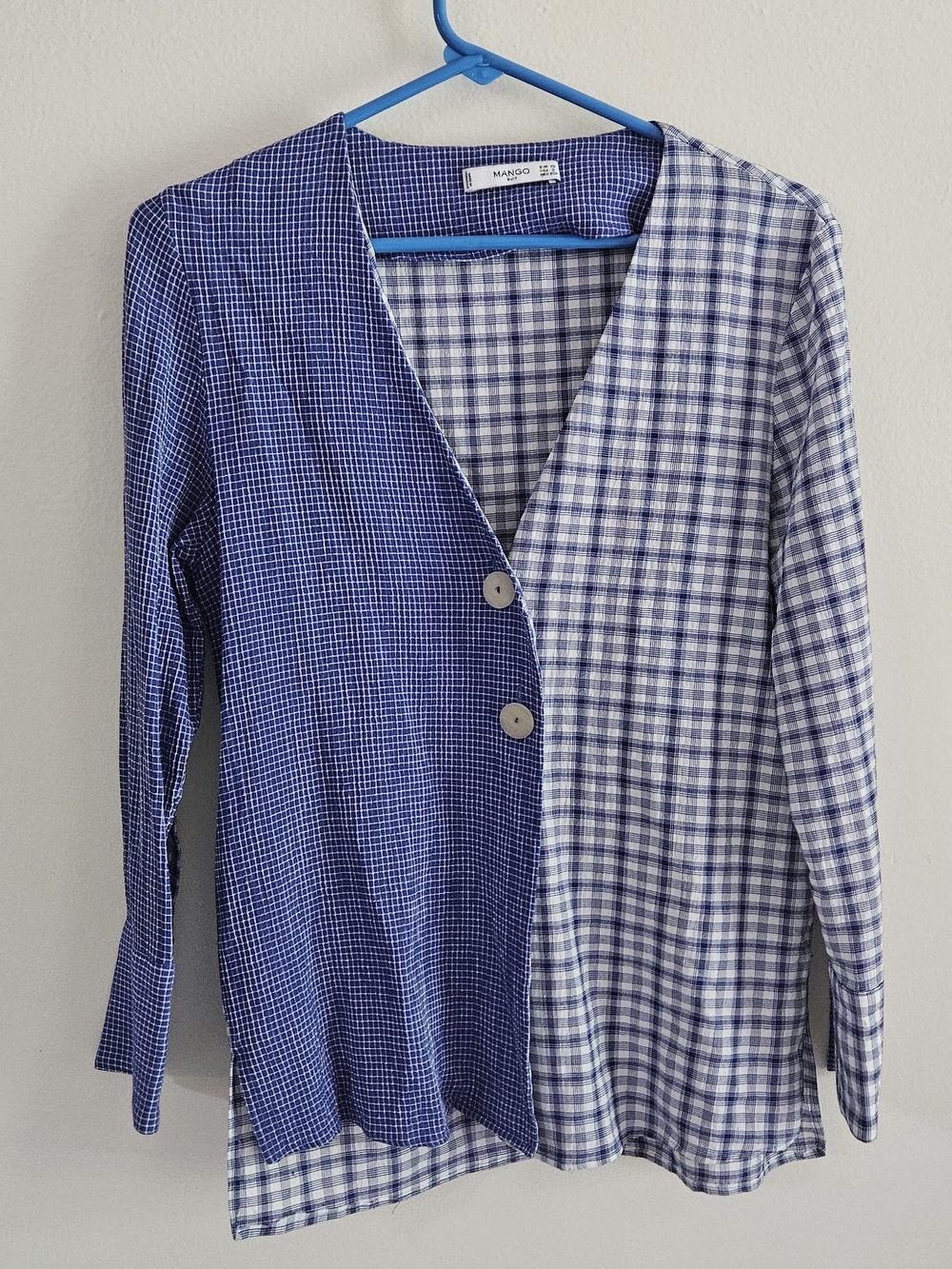 Mango Blue Plaid Shirt Blouse. Casual, Stylish, Summer, Y2K